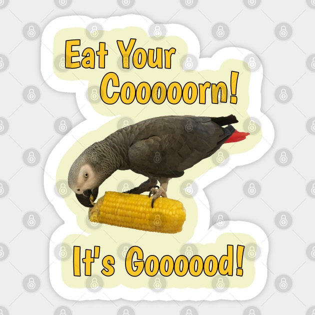 Eat Your Corn African Grey Parrot Sticker by Einstein Parrot
